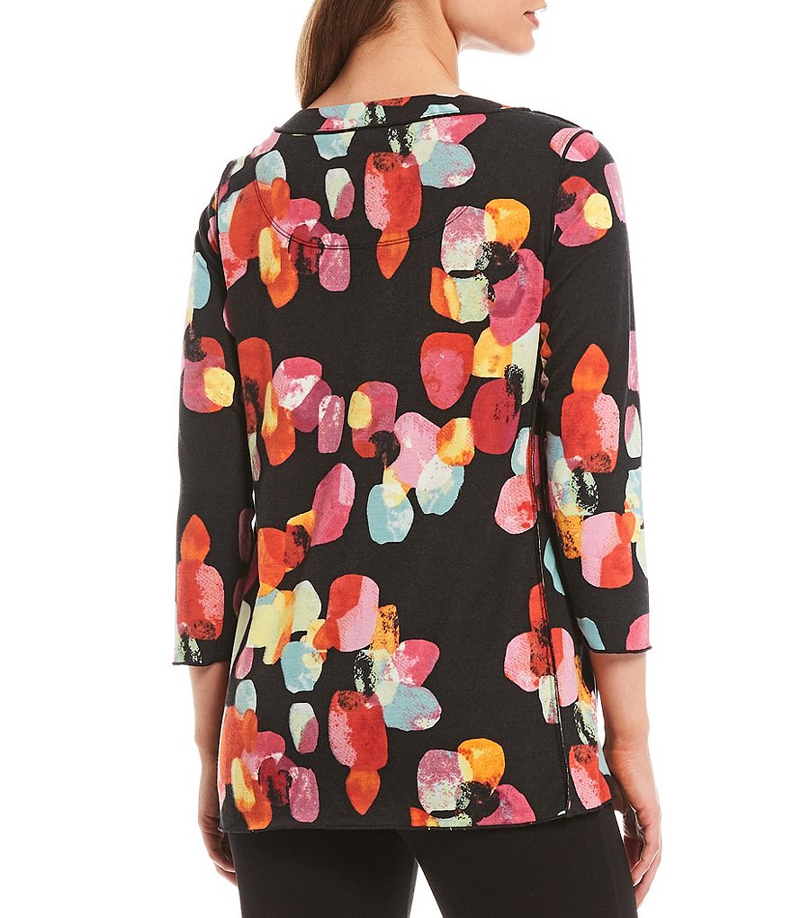 Ali Miles Mixed Abstract Dot Knit Hi-Low Pocket Front Tunic