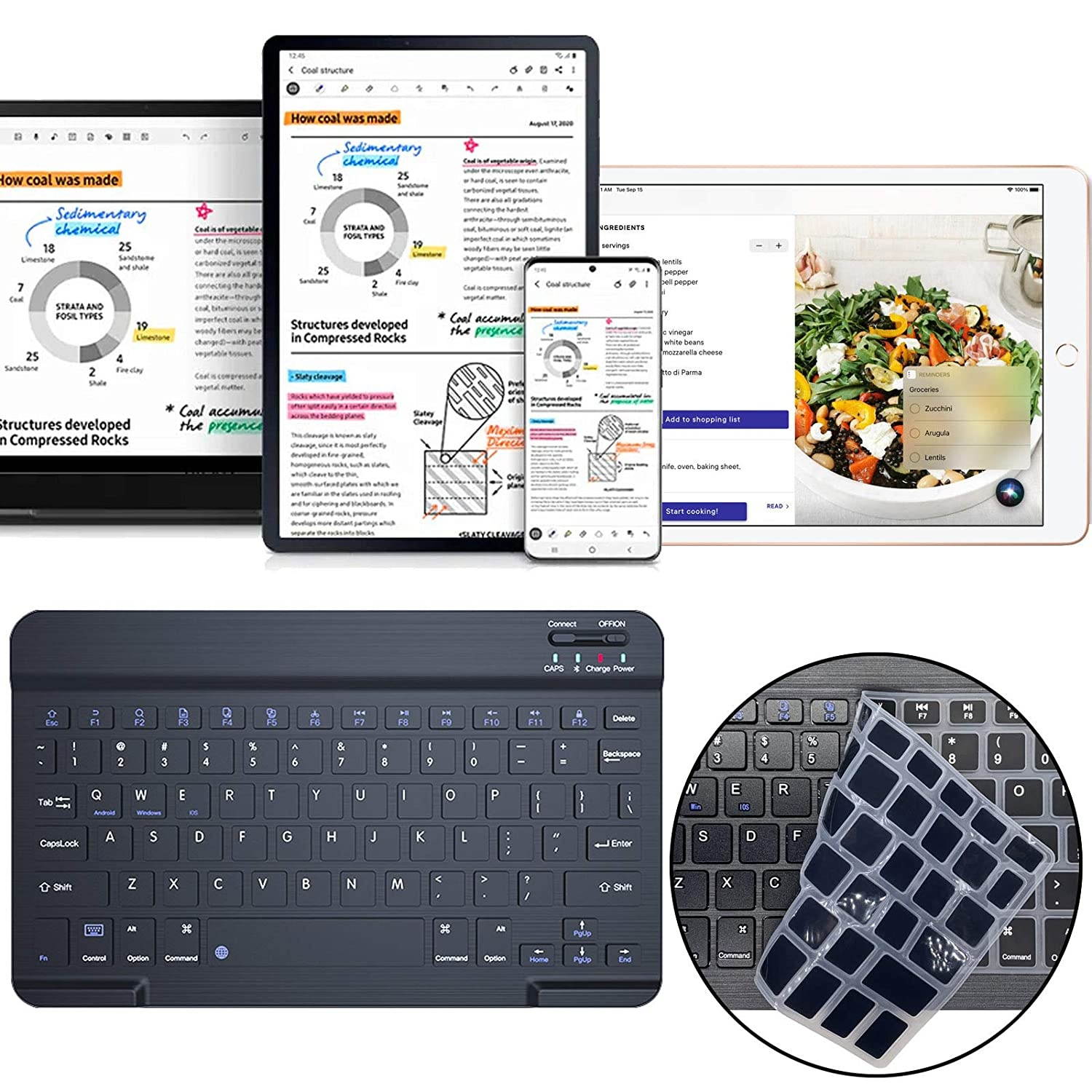 Transwon Keyboard [with Keyboard Skin] for ONN 10.1 Inch Tablet, VASTKING KingPad K10 Keyboard, MEBERRY 10.1 Inch Tablet Keyboard, AWOW 10 Inch Tablet Keyboard, Hyjoy Tablet 9 Inch Keyboard - Black