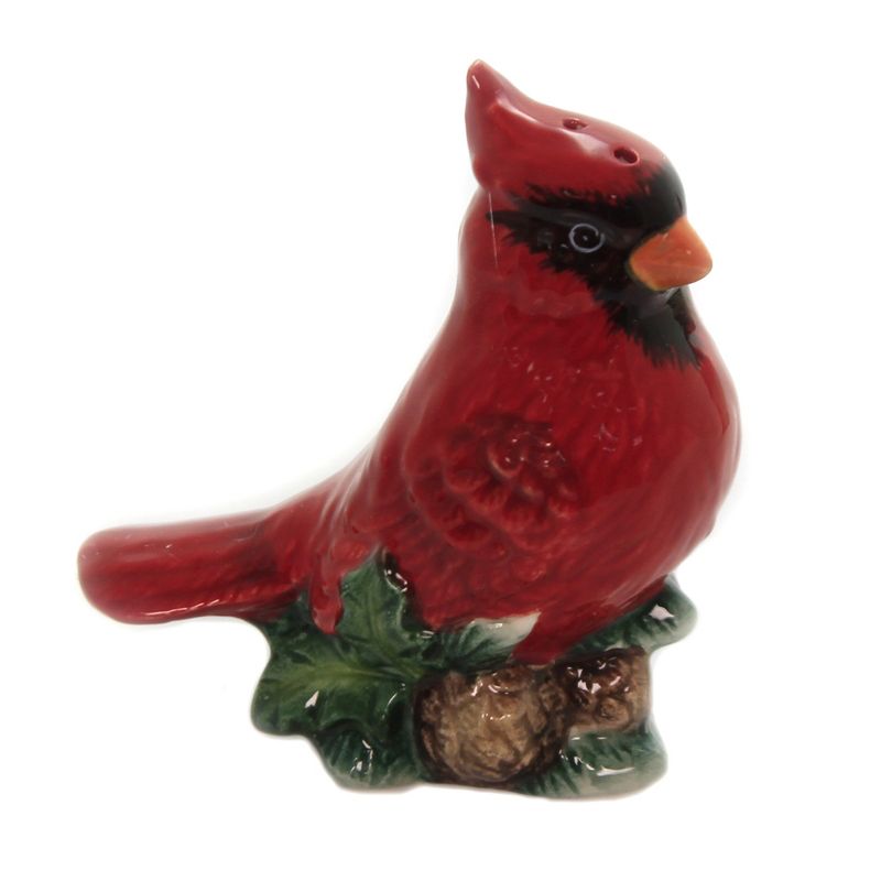 Tabletop 3.0" Cardinal  W/ House Salt/Pepper Christmas Bird Holly Cosmos Gifts Corp.  -  Salt And Pepper Shaker Sets