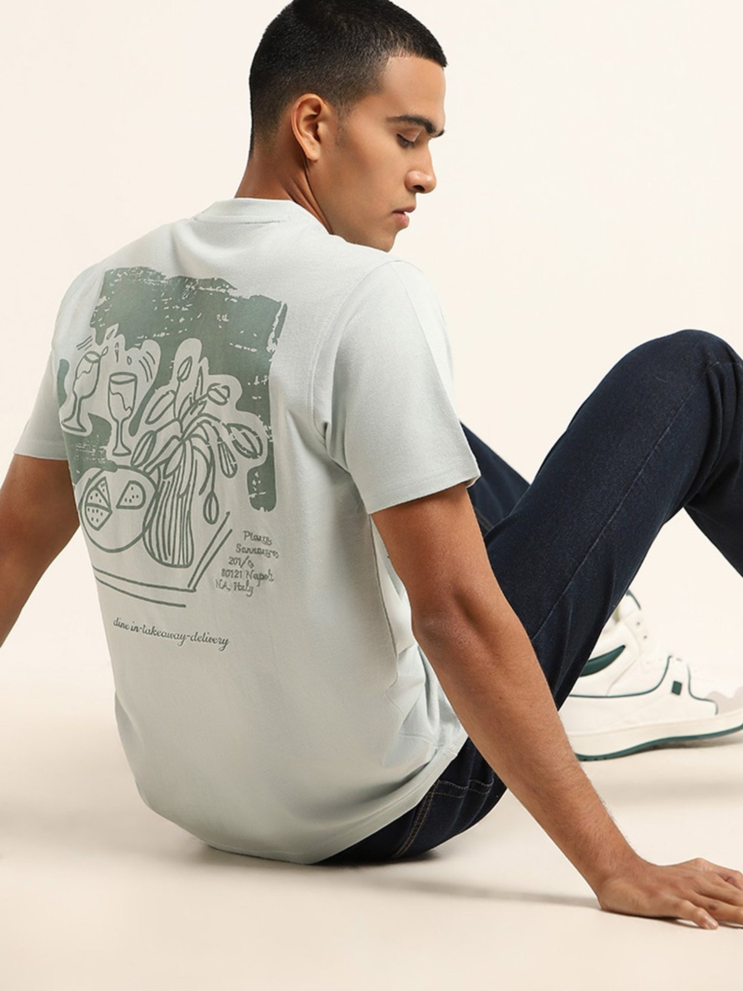 Nuon by Westside Mint Printed Slim Fit T-Shirt