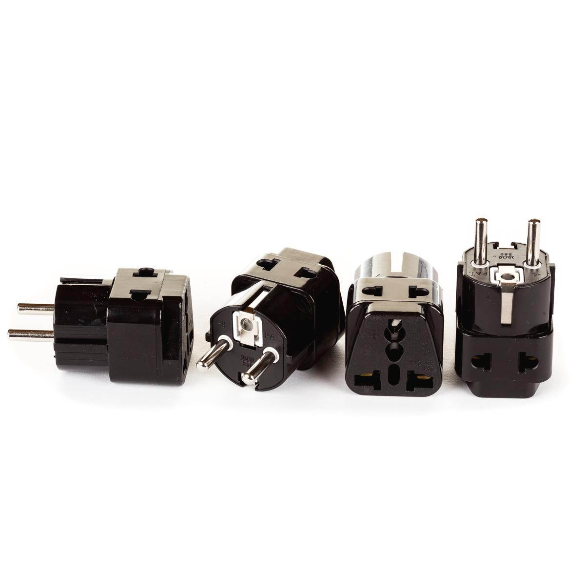 OREI 2 in 1 USA to Europe Adapter Plug (Schuko, Type E/F) - 4 Pack, Black