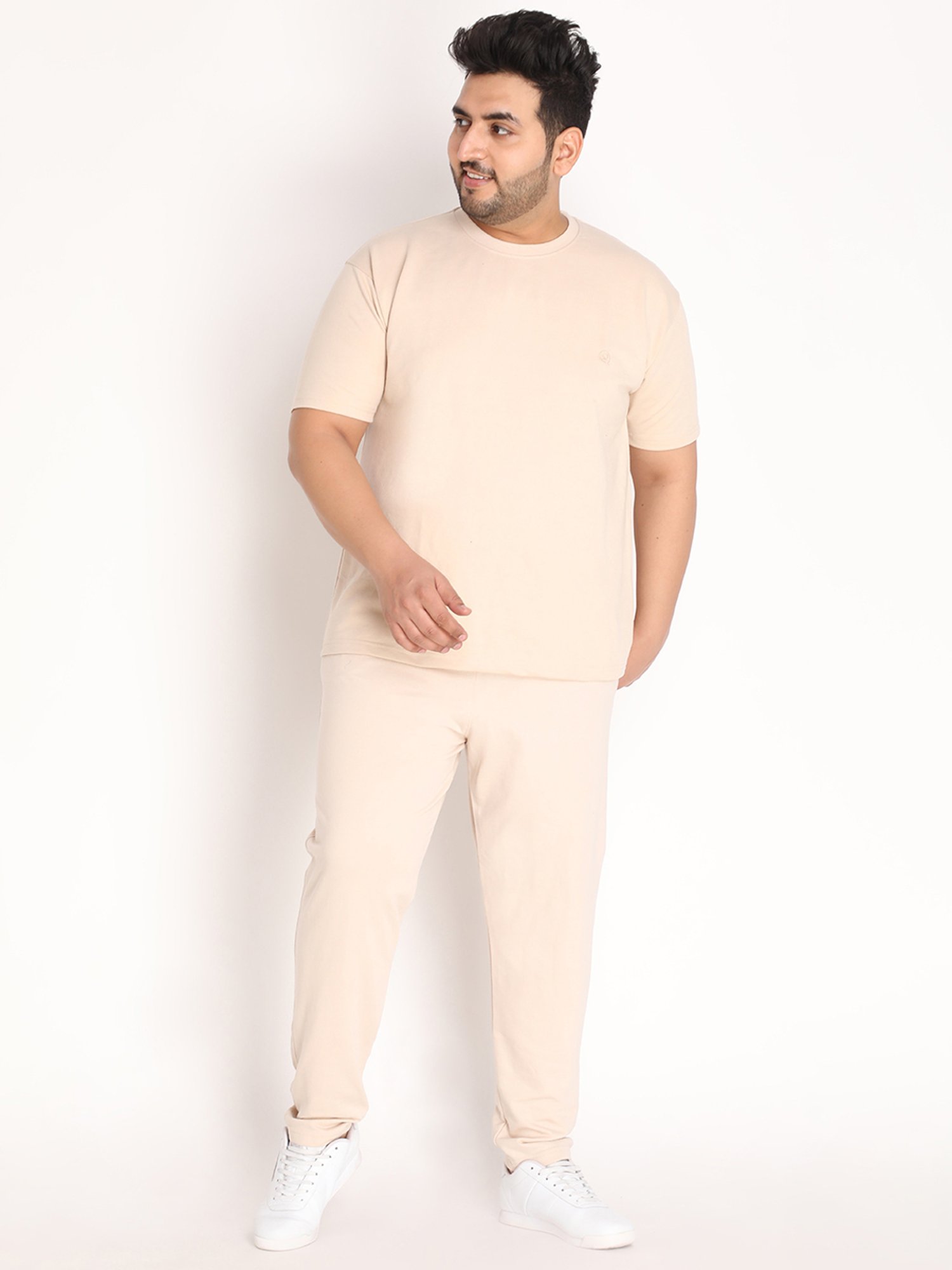 Chkokko Pastel Beige Cotton Relaxed Fit Trackpants