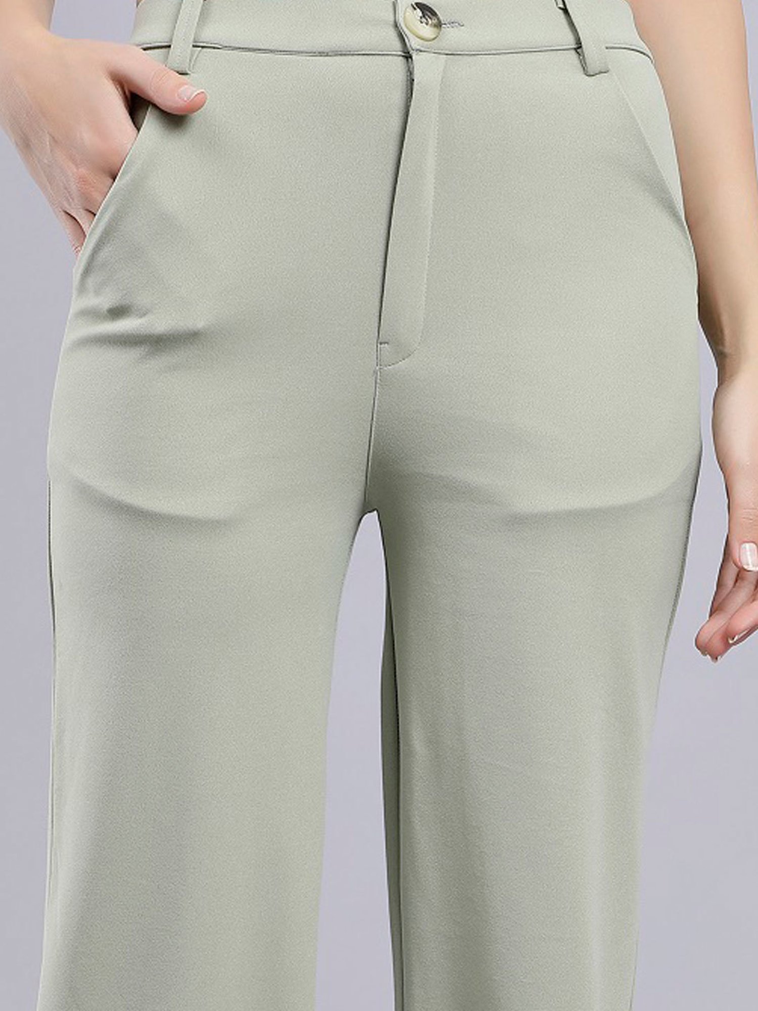 Anvi Be Yourself Green Straight Fit Mid Rise Trousers