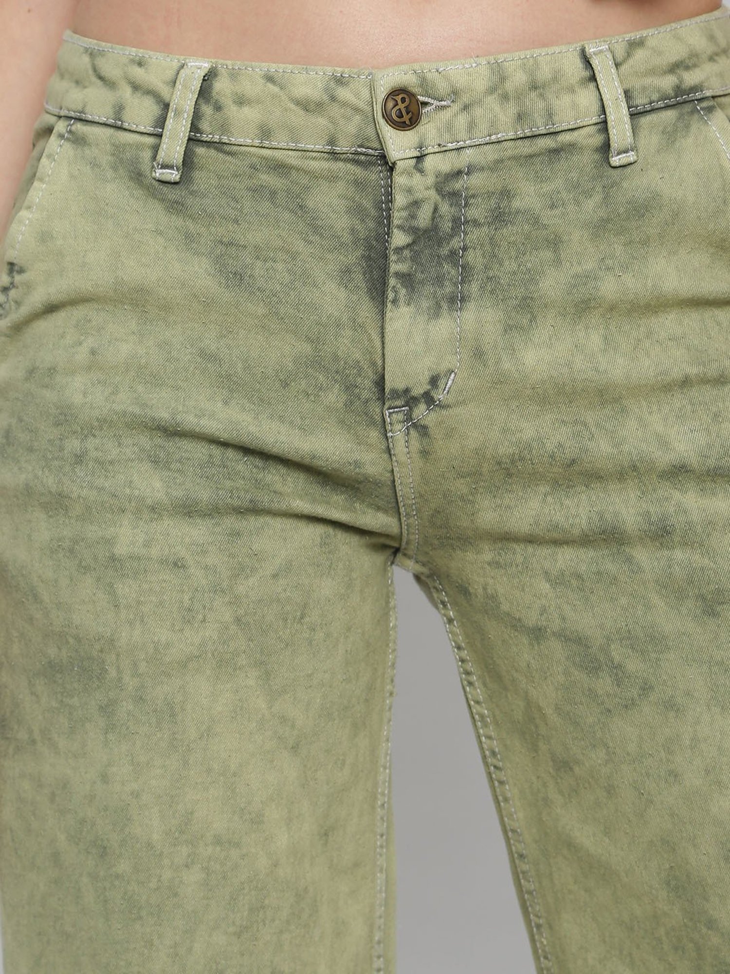 Tales & Stories Olive Regular Fit Lightly Washed Jeans