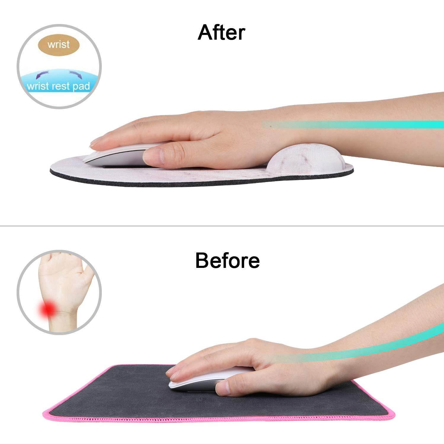Ergonomic Mouse Pad with Gel Wrist Rest Support, iLeadon Non-Slip Rubber Base Wrist Rest Pad for Home, Office Easy Typing & Pain Relief, Colorful Marble