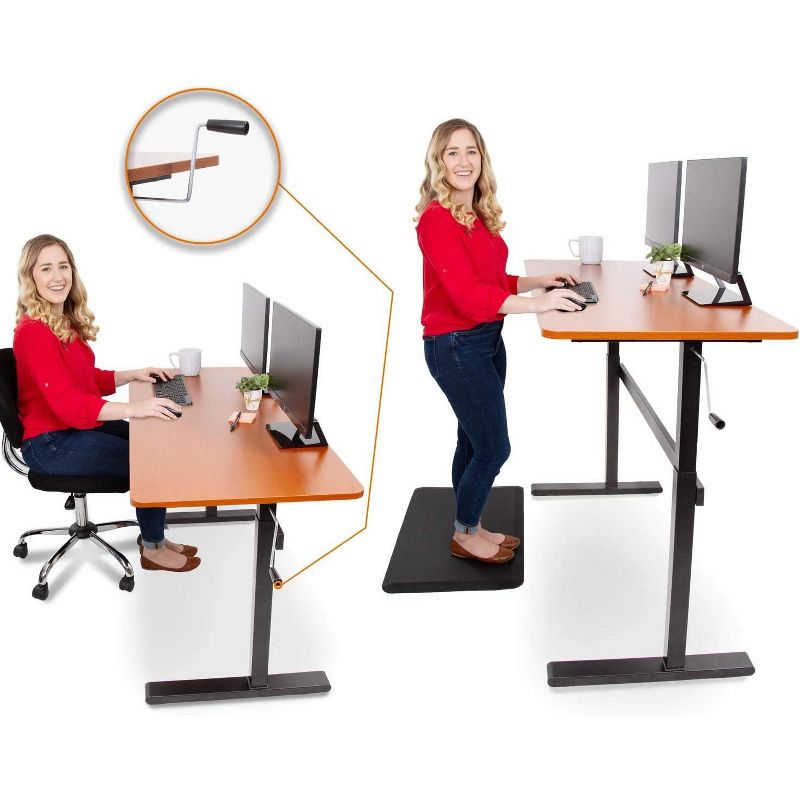 Tranzendesk Standing Desk &ndash; 55" Manual Height Adjustable Workstation &ndash; Cherry &ndash; Stand Steady