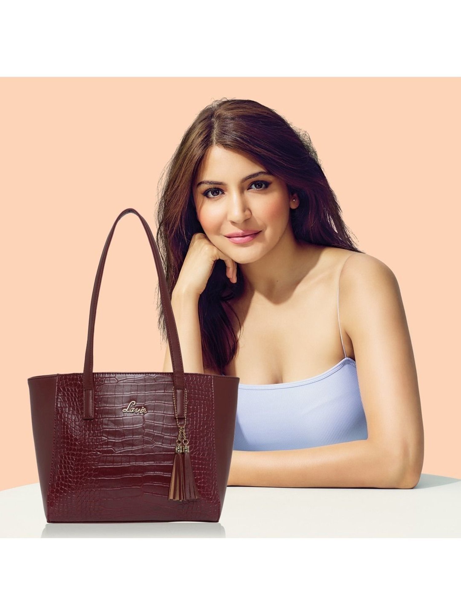 Lavie Maroon Textured Medium Handbag