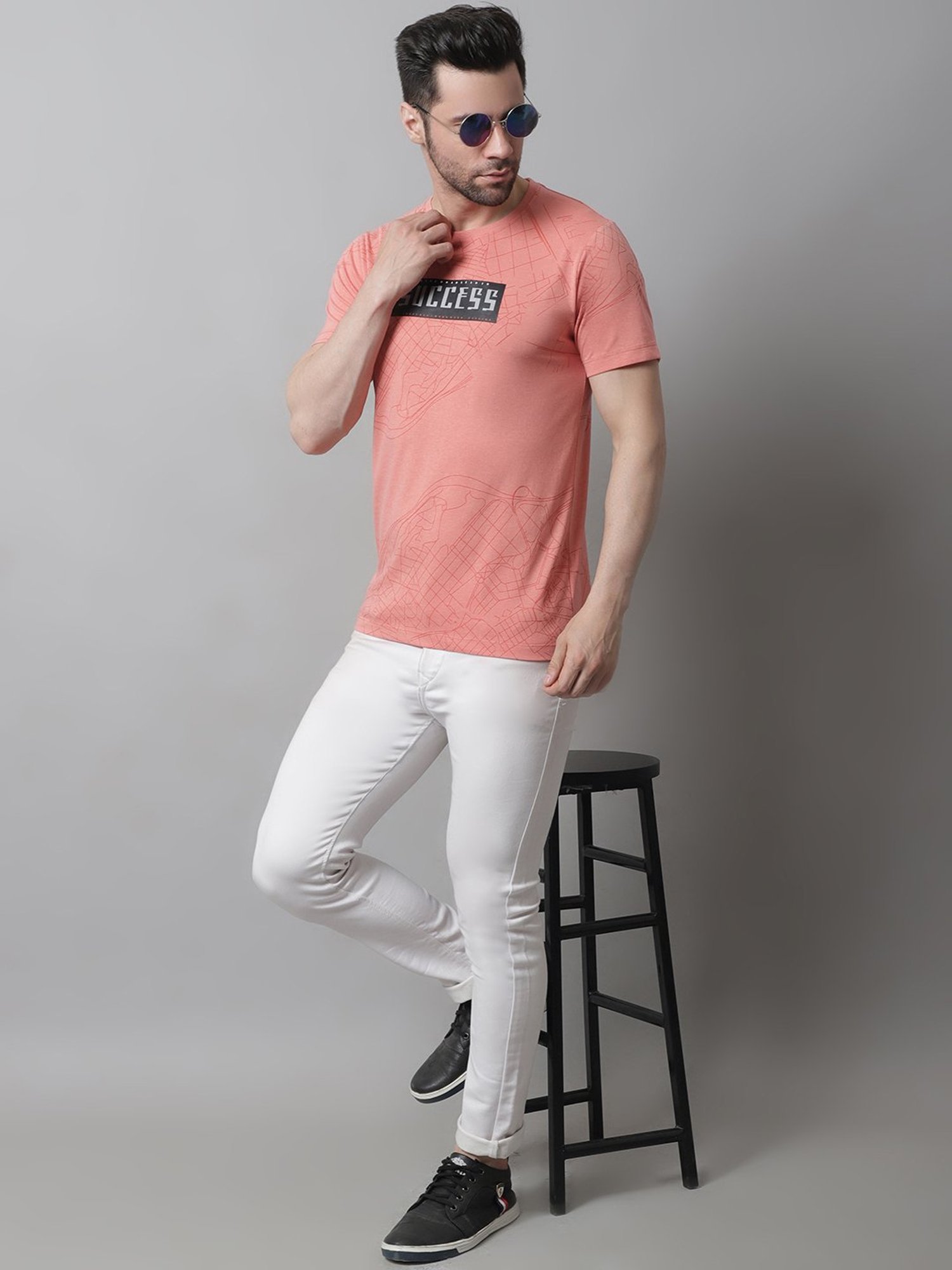 Venitian- Forbidden Clothing Peach Slim Fit Printed T-Shirt