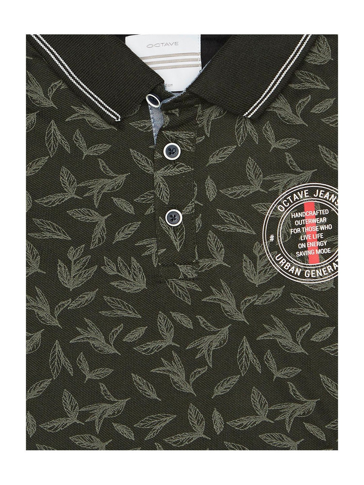 Octave Kids Dark Olive Cotton Floral Polo T-Shirt
