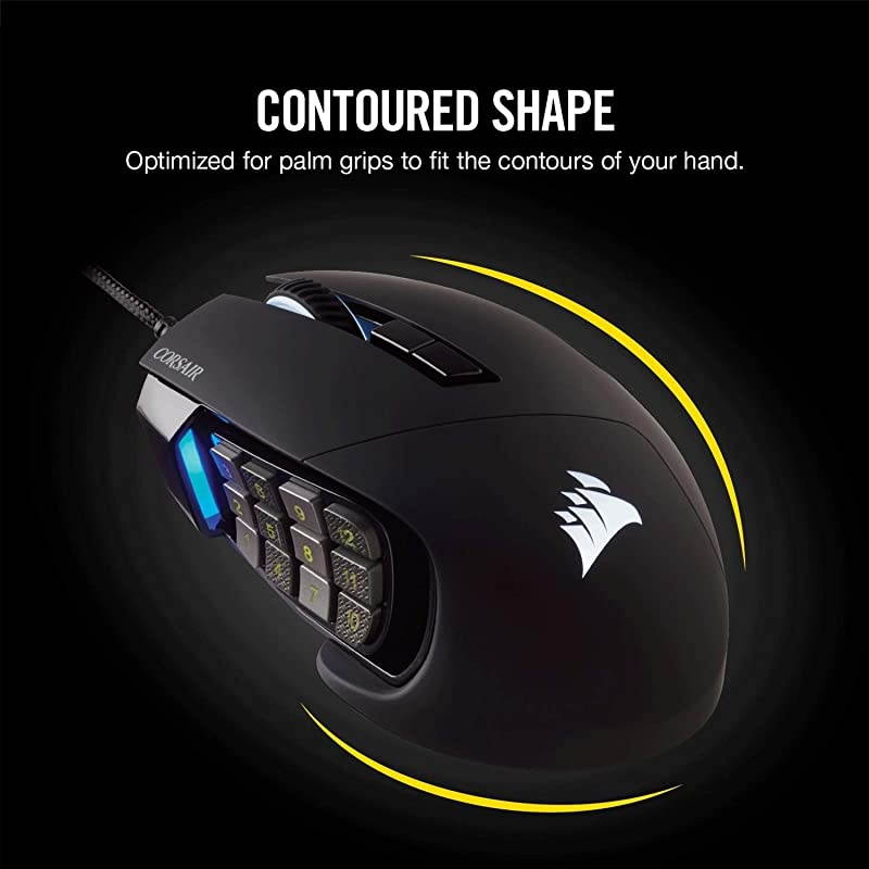 Scimitar Pro RGB MMO Gaming Mouse 16000 DPI Optical Sensor 12 Programmable Side Buttons Black Model Number CH9304111NA