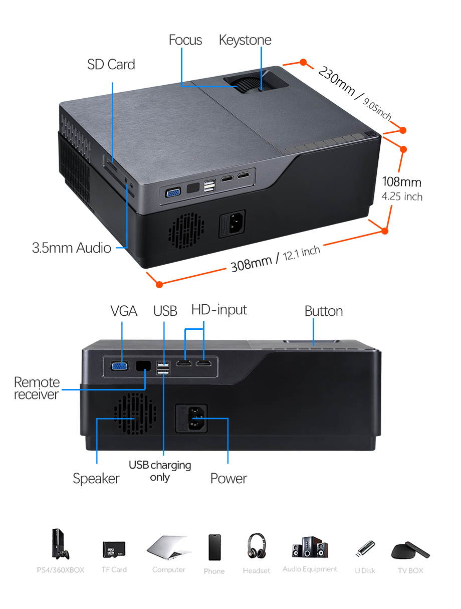 AUN M18 UP 1080 HD Projector Android 8.0 6500Lumens