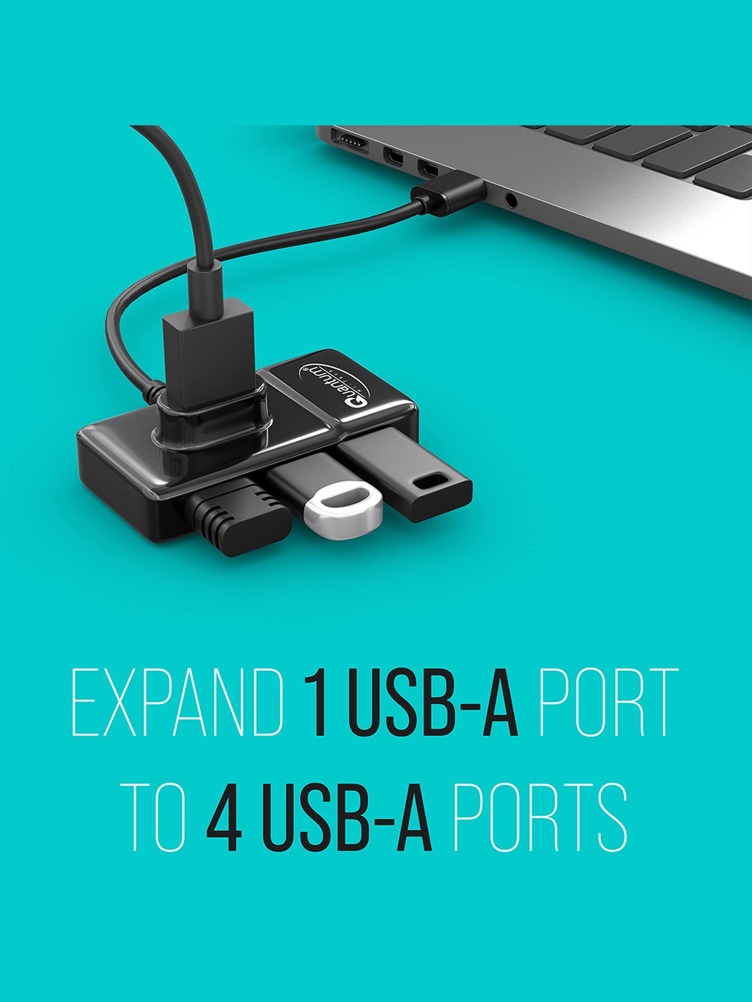 Quantum QHM7532 4 Port USB Hub, 1 Port 3.0 & 3 Port 2.0 with High Speed Data Transfer (Black)