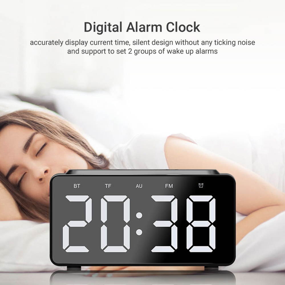 KKmoon BT Speaker LED Digital Clock Multifunctional Sound Box Wireless Charger Desk Clock FM Radio Wireless Charging Device Alarm Clock for Home Office Dormitory