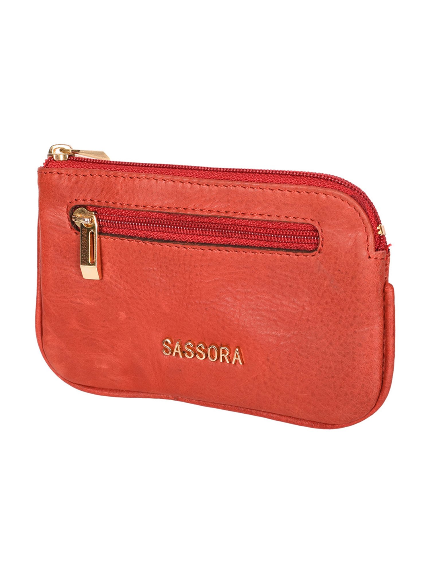 SASSORA Coral Red Leather Small Key Case