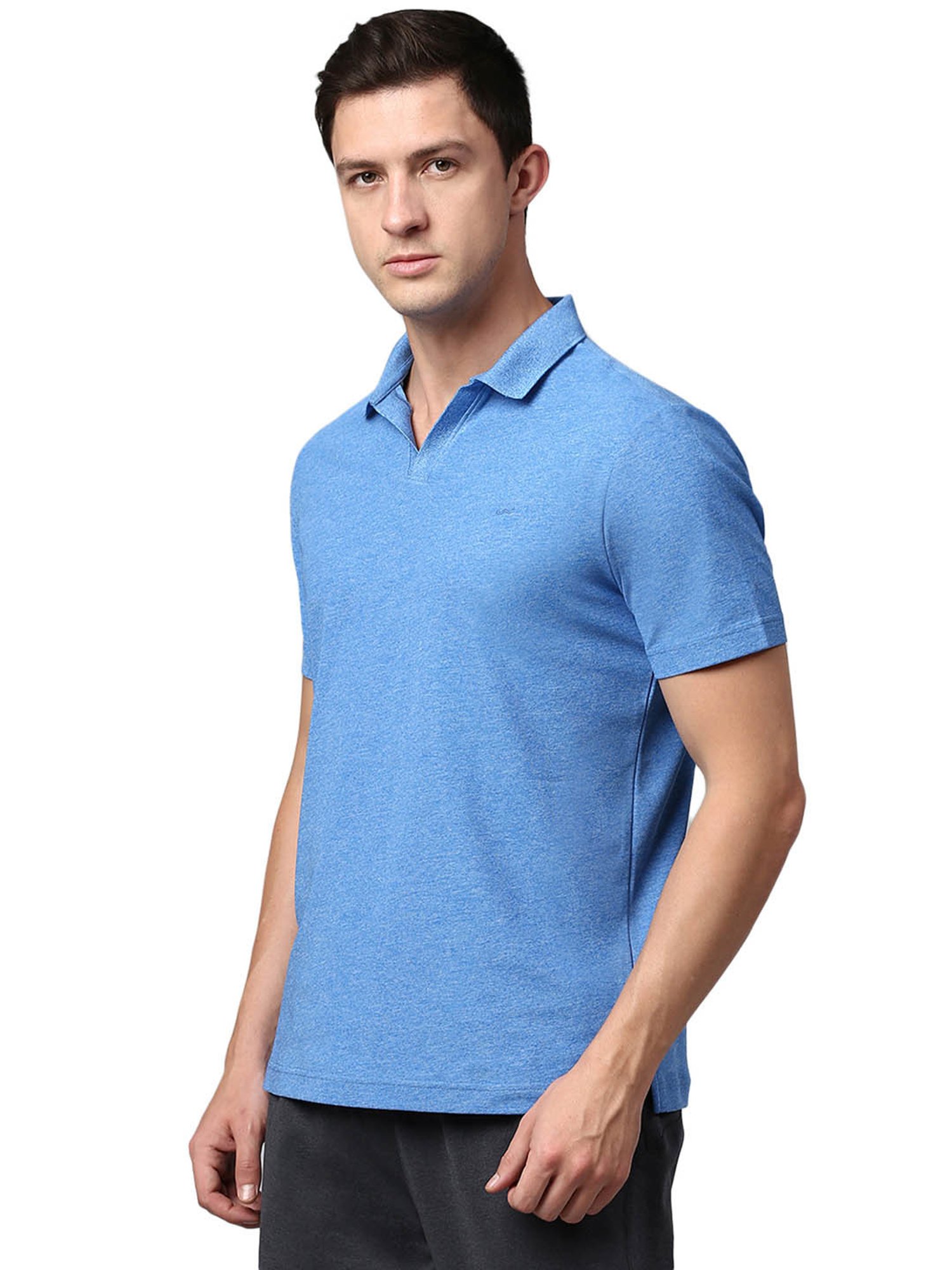 Slowave Blue Regular Fit Self Design Polo T-Shirt