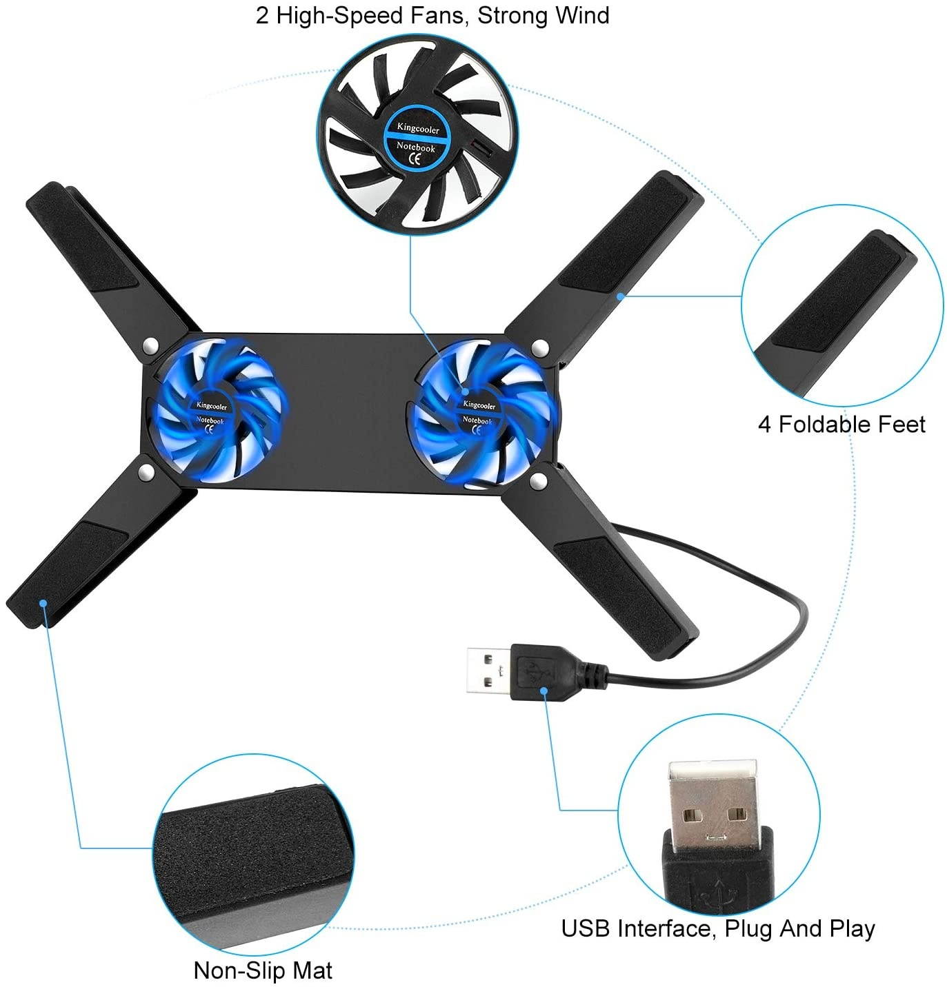 STSUNEU Folding Laptop Cooling Pad 2 Fans USB Laptop Cooler Cooling Pad Laptop Fan Light Quiet Notebook Computer Cooler Cooling Pad Stand