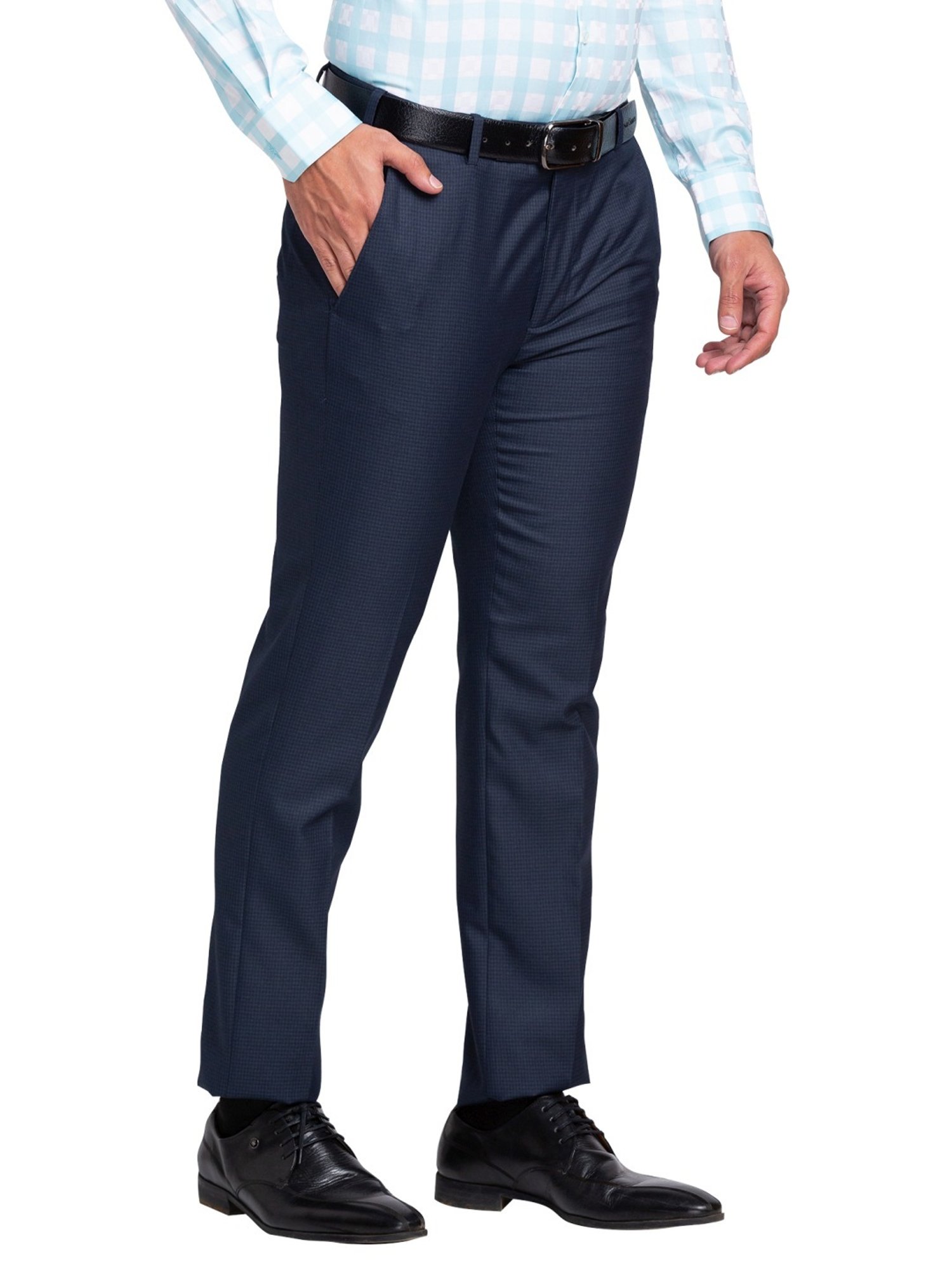Park Avenue Blue Super Slim Fit Checks Trousers