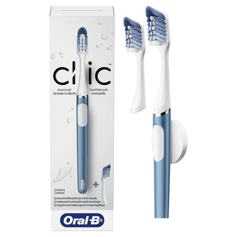 Oral-B Clic Toothbrush - Alaska Blue with 2 Replaceable Brush Heads and Magnetic Brush Mount