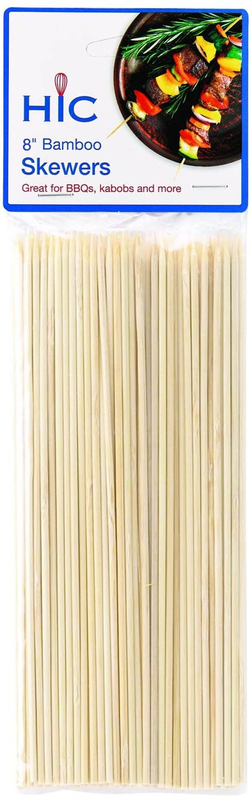 HIC Harold Import Co. HIC Bamboo BBQ, Kabob and Grill Skewers, 8-Inches Long, Set of 100, 8 Inch, Brown
