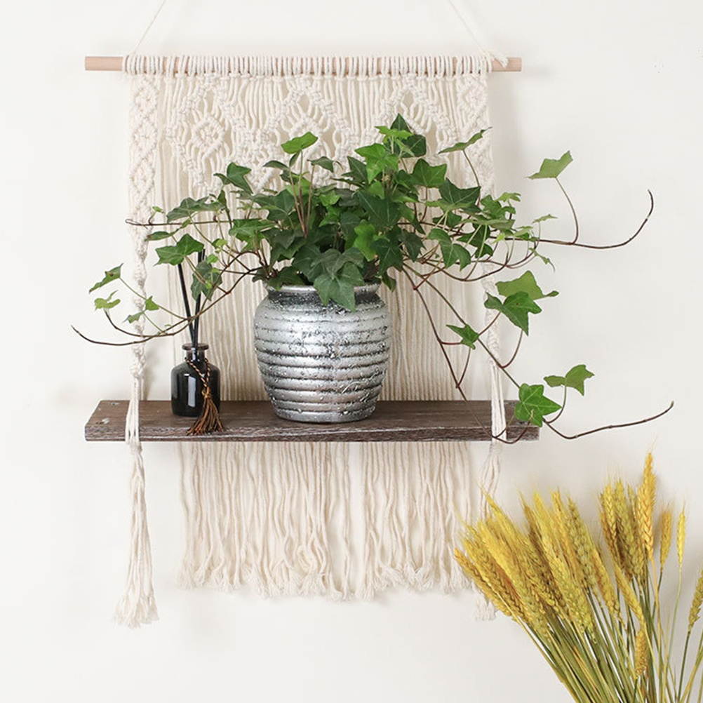 1pc Indoor Pendant Wall Storage Shelf Hanging Pendant Tassel Style Tapestry