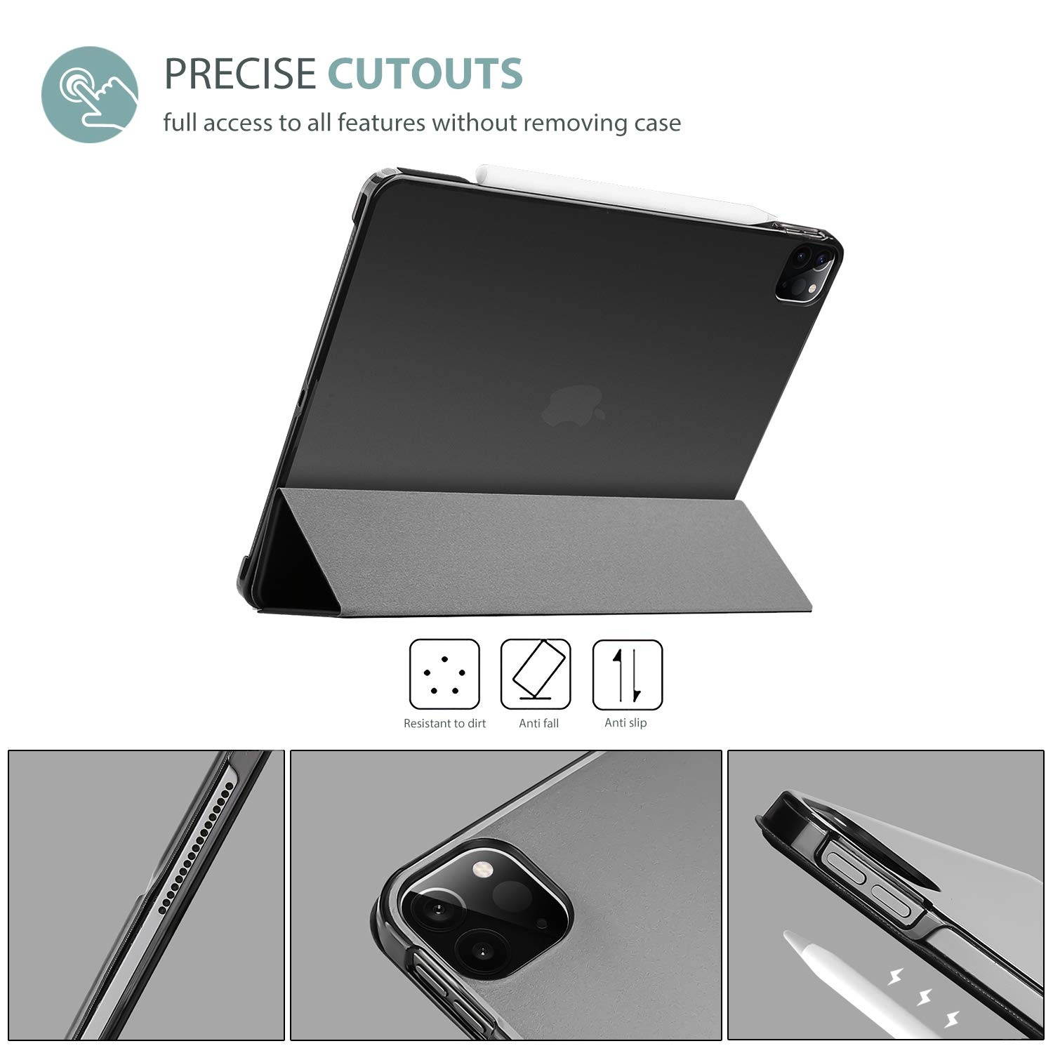 ProCase iPad Pro 12.9 Case with Tempered Glass Screen Protector 2020 2018, Slim Stand Hard Shell Protective Smart Cover for iPad Pro 12.9" 4th Gen/iPad Pro 12.9" 3rd Gen &ndash;Black