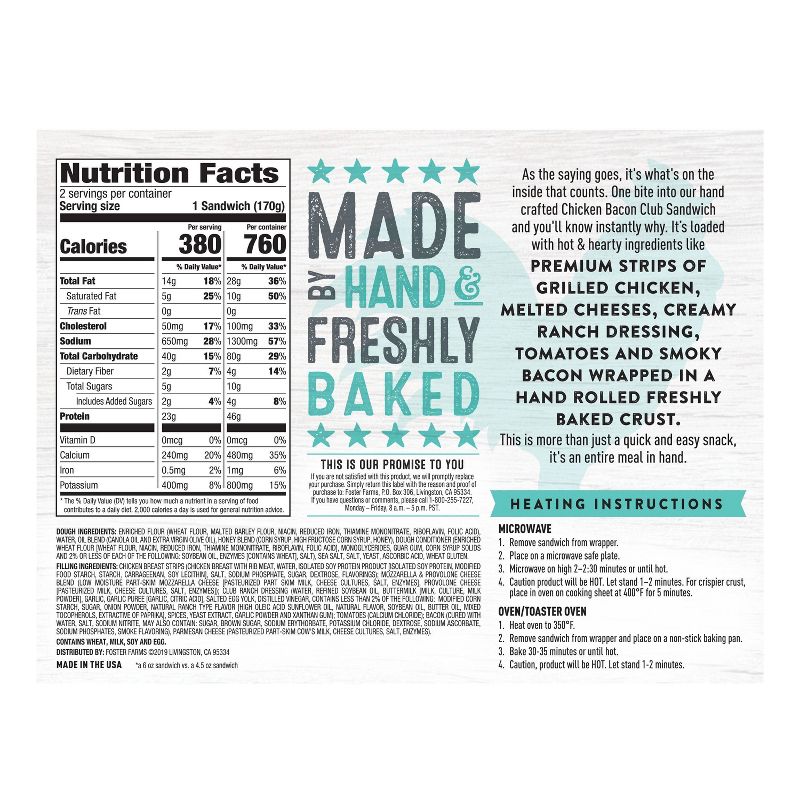 Foster Farms Hand Crafts Chicken Bacon Club Sandwich - 12oz