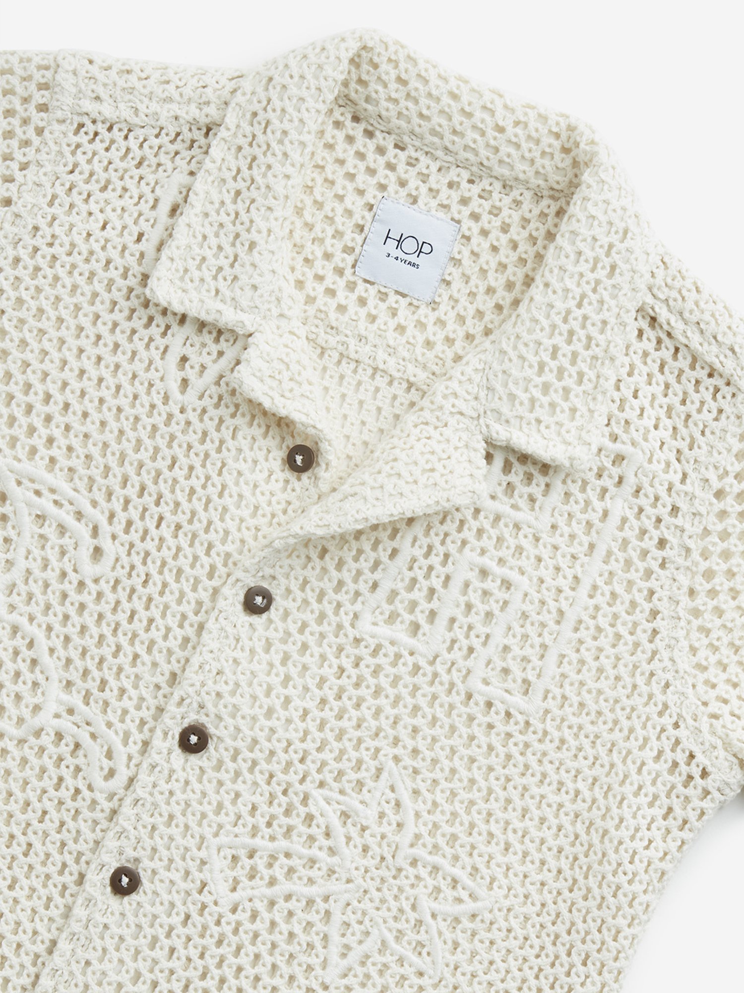 HOP Kids by Westside Off-White Knitted Resort-Fit Cotton Shirt