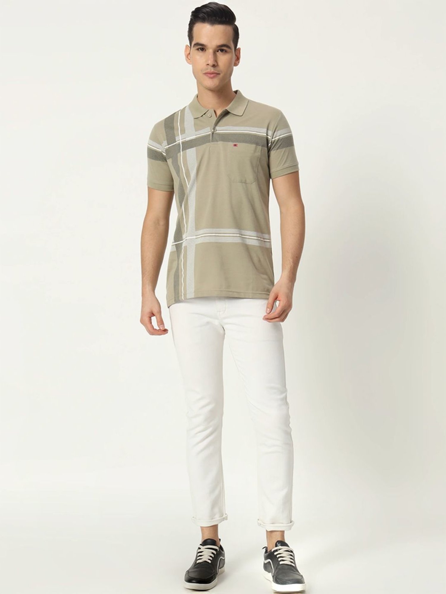 Tab91 Green Regular Fit Checks Polo T-Shirts