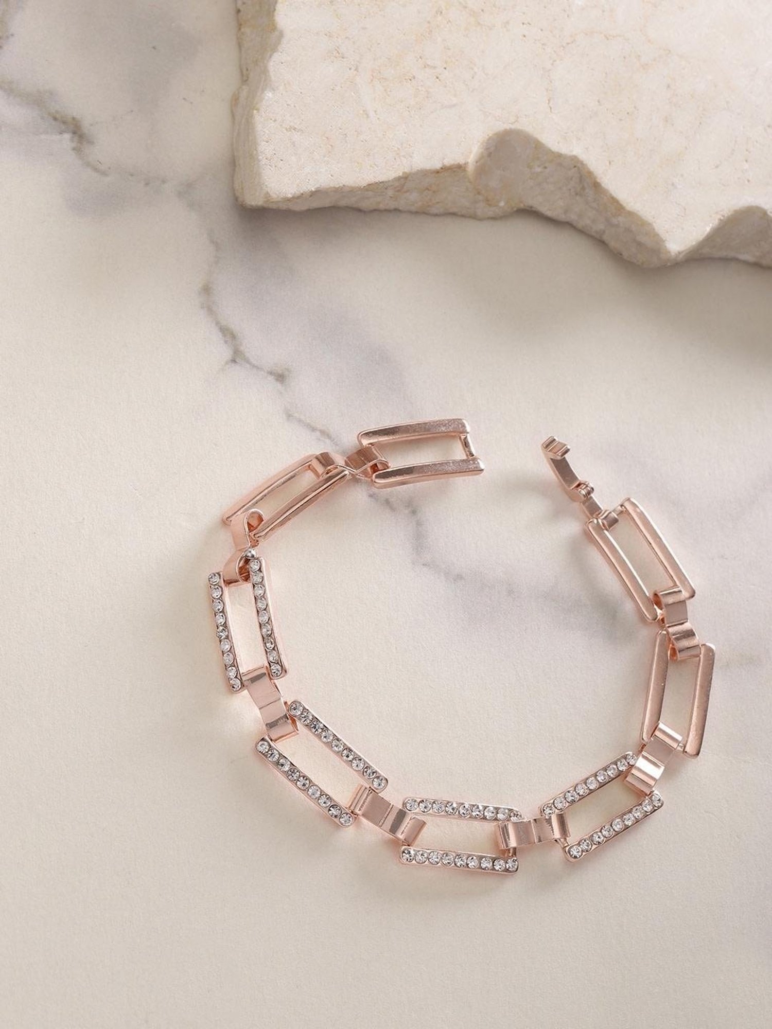 YouBella Rose Gold -Plated Stone-Studded Link Classic Bracelet