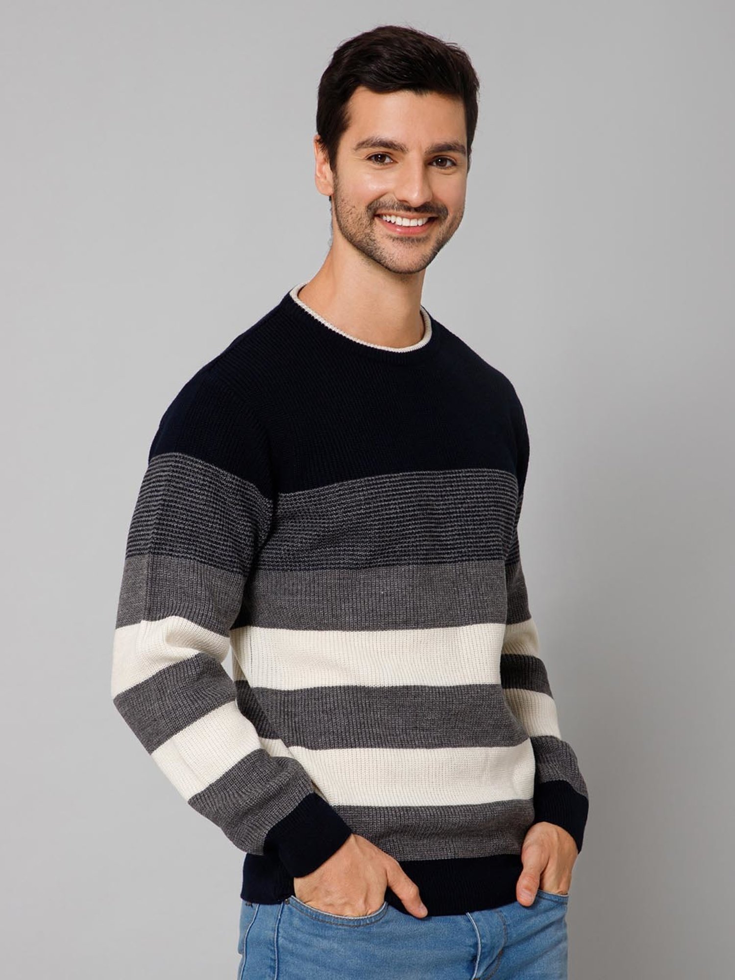 Cantabil Multicolor Regular Fit Striped Sweater