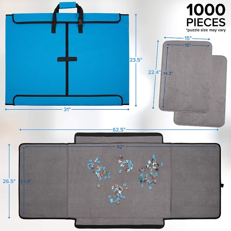 Jumbl 1500-Piece Puzzle Caddy | Portable Jigsaw Puzzle Mat, Organizer, Storage & Travel Case with Non-Slip Felt Surface, [2] Removable Panels for Sorting, Easy Velcro, Folding Design & Carry Handle