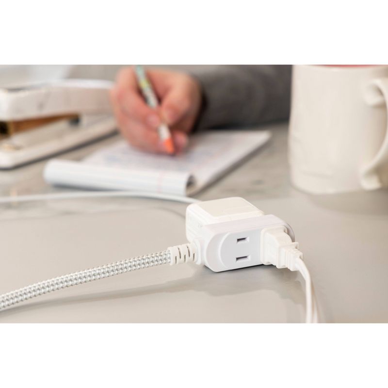 Cordinate 8' 3 Outlet Polarized Extension Cord Gray/White