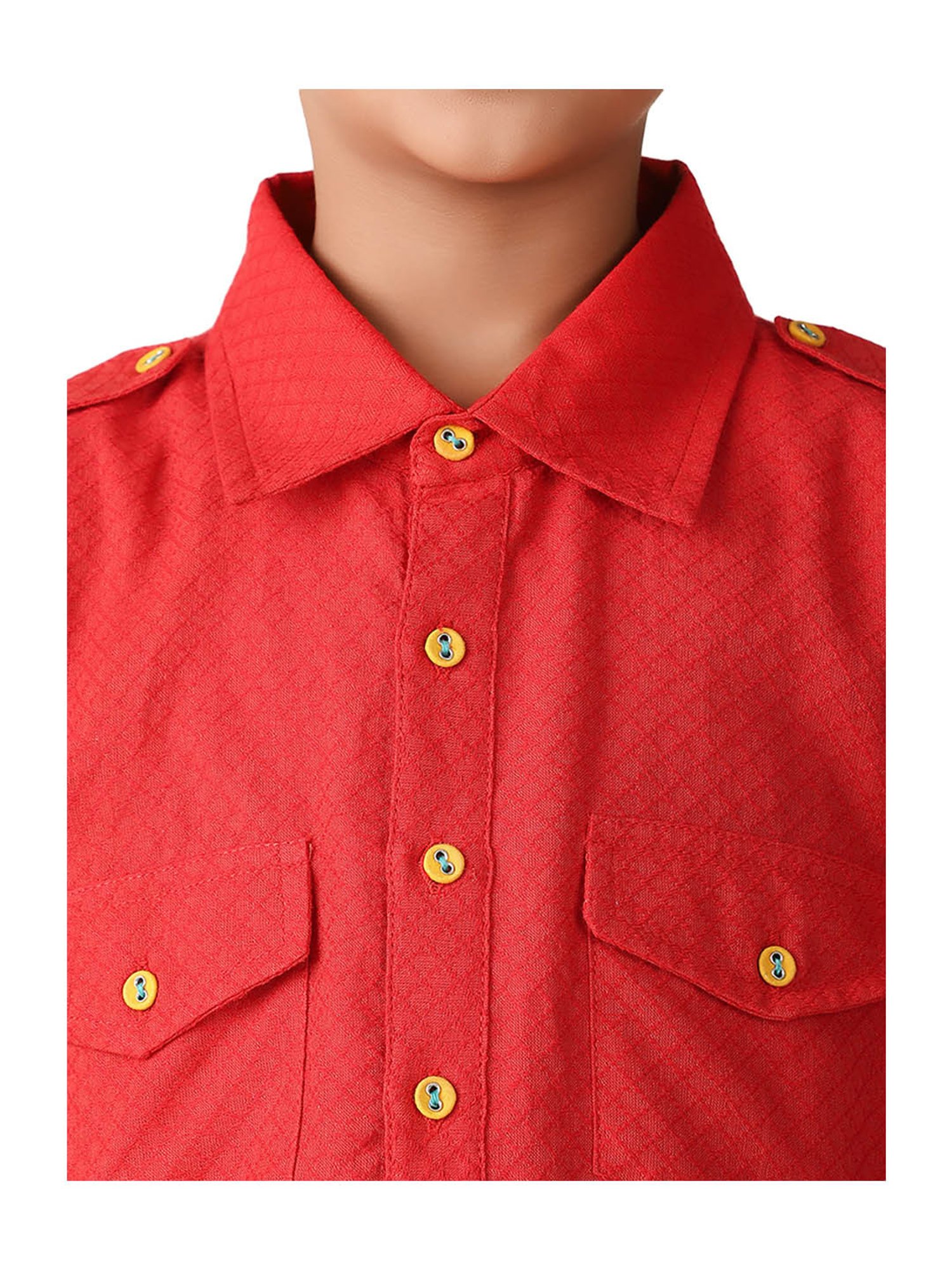 Fabindia Kids Red Solid Full Sleeves Kurta
