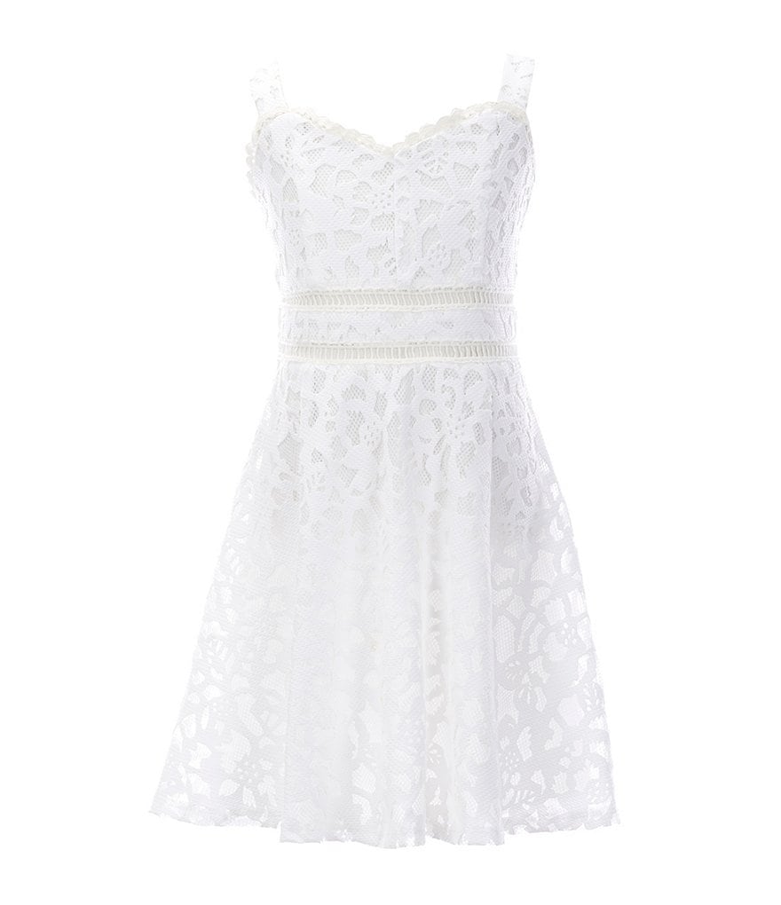 Poppies And Roses Big Girls 7-16 Solid/Lace Fit-And-Flare Dress
