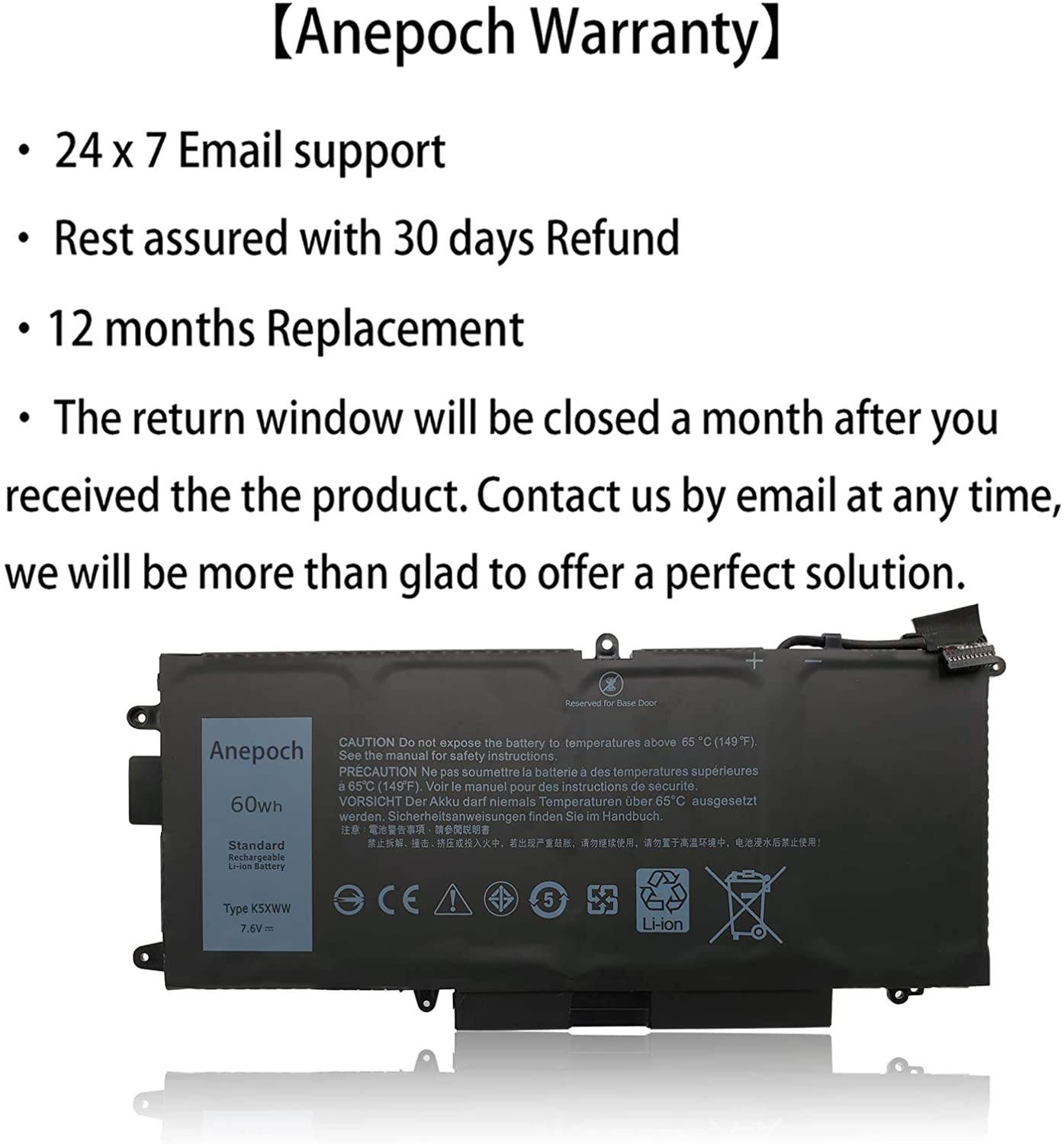 Anepoch K5XWW Laptop Battery for Dell Latitude 13 7389 P29S001 7390 P29S002 2-in-1 L3180 E5289 Series Notebook 6CYH6 71TG4 725KY J0PGR N18GG 7.6V 60Wh 7890mAh