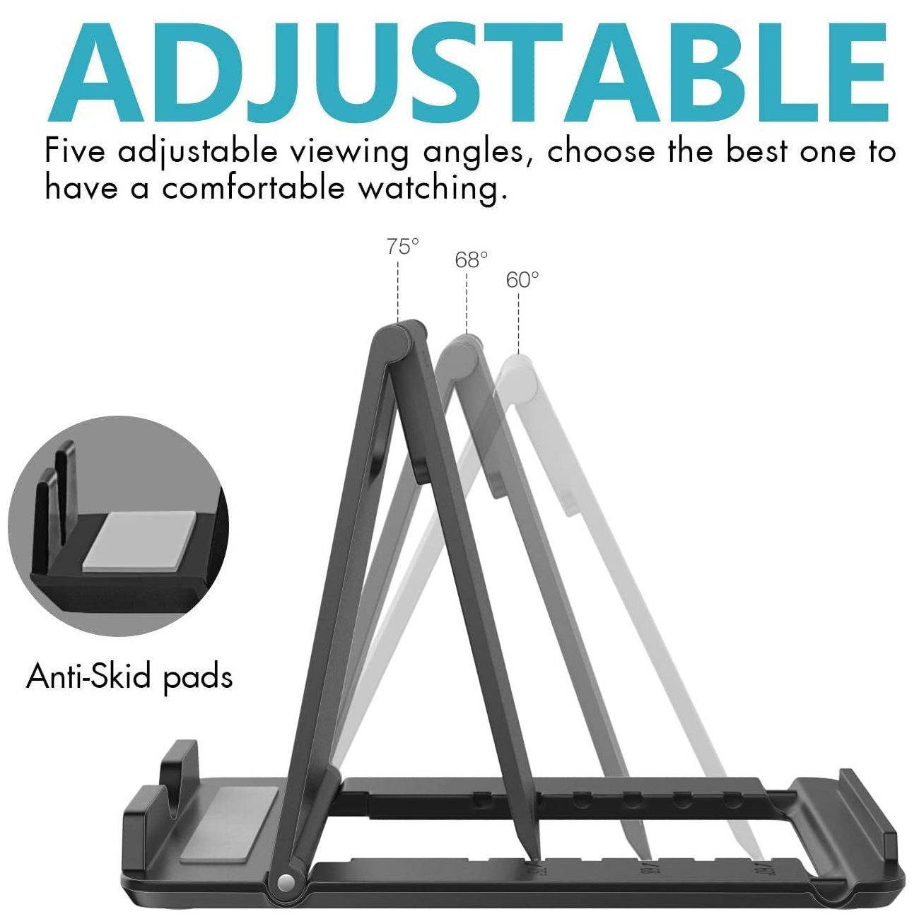 Adjustable Desktop Folding Stand for Smartphone and Tablet - Black