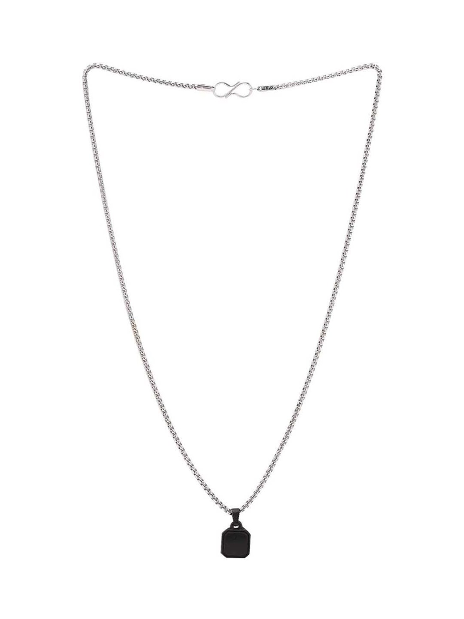 Bold By Priyaasi Men's Stylish Silver-Plated Chain with Black Square Pendant