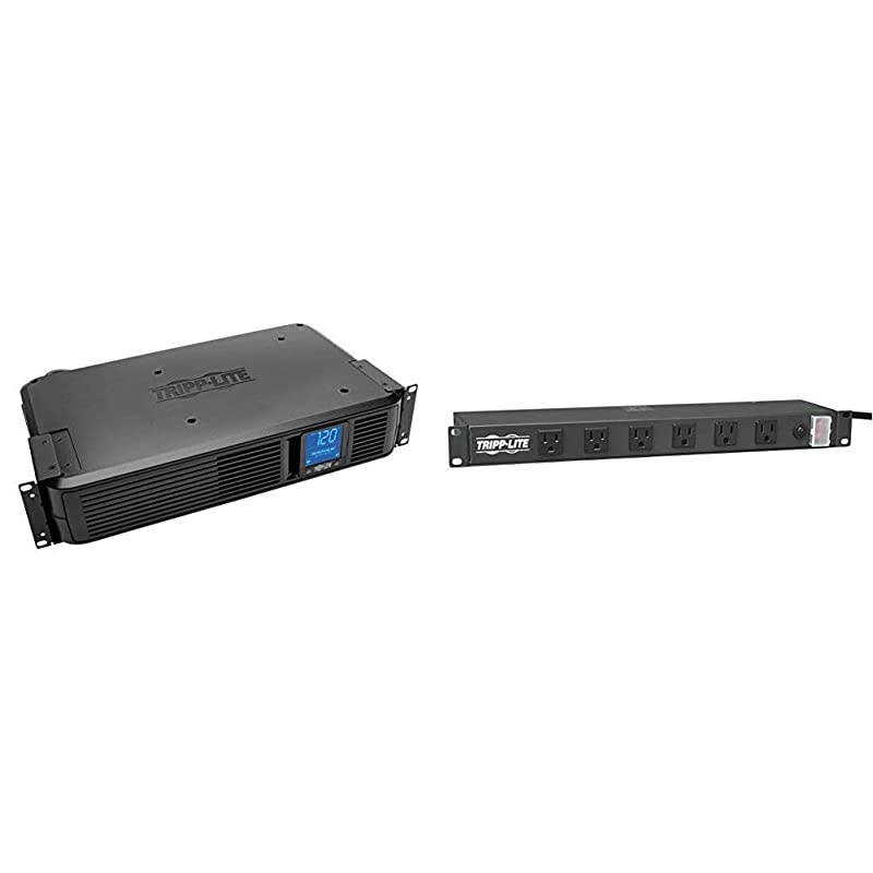 1500VA Smart UPS Battery Back Up, 900W Rack-Mount/Towe & Rackmount Network-Grade PDU Power Strip, 12 Right Angle Outlets Wide-Spaced, 15A, 15ft Cord w/ 5-15P Plug, (RS1215-RA)
