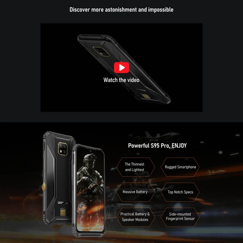 DOOGEE S95 Pro Rugged Phone, 48MP Camera, 8GB+128GB IP68/IP69K Waterproof Dustproof Shockproof, MIL-STD-810G, 5150mAh 6.3 inch Network: 4G, NFC, OTG, SOS, Wireless Charging Smartphone