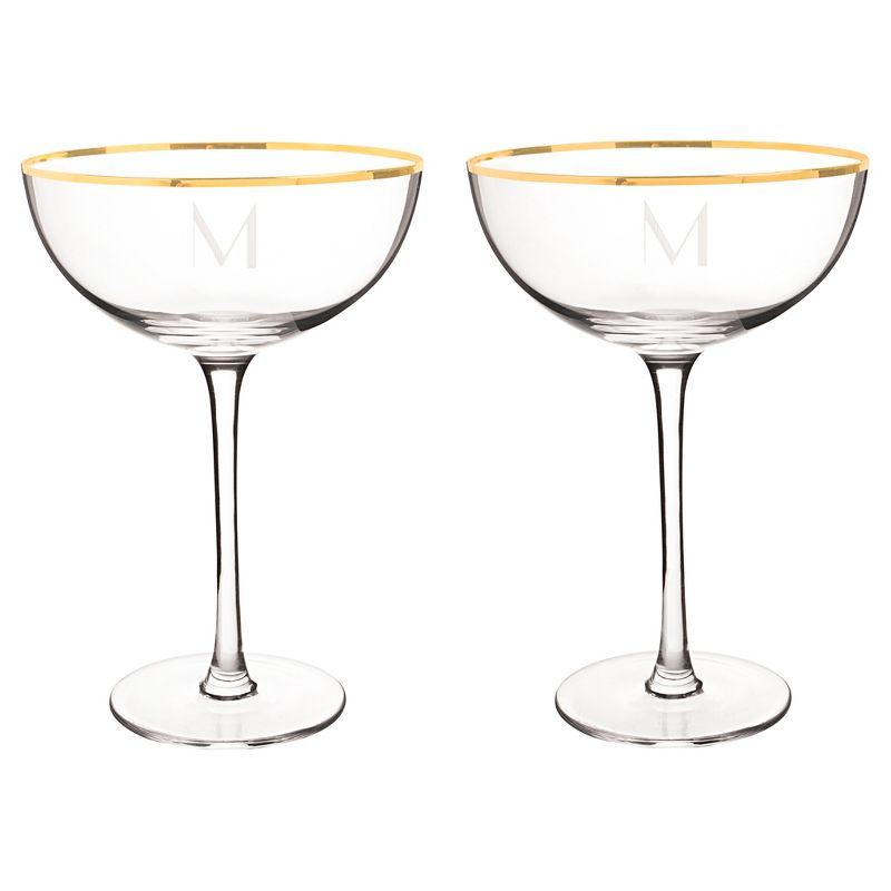 "H" Couple Flutes and Cake Serving Set Gold Rim