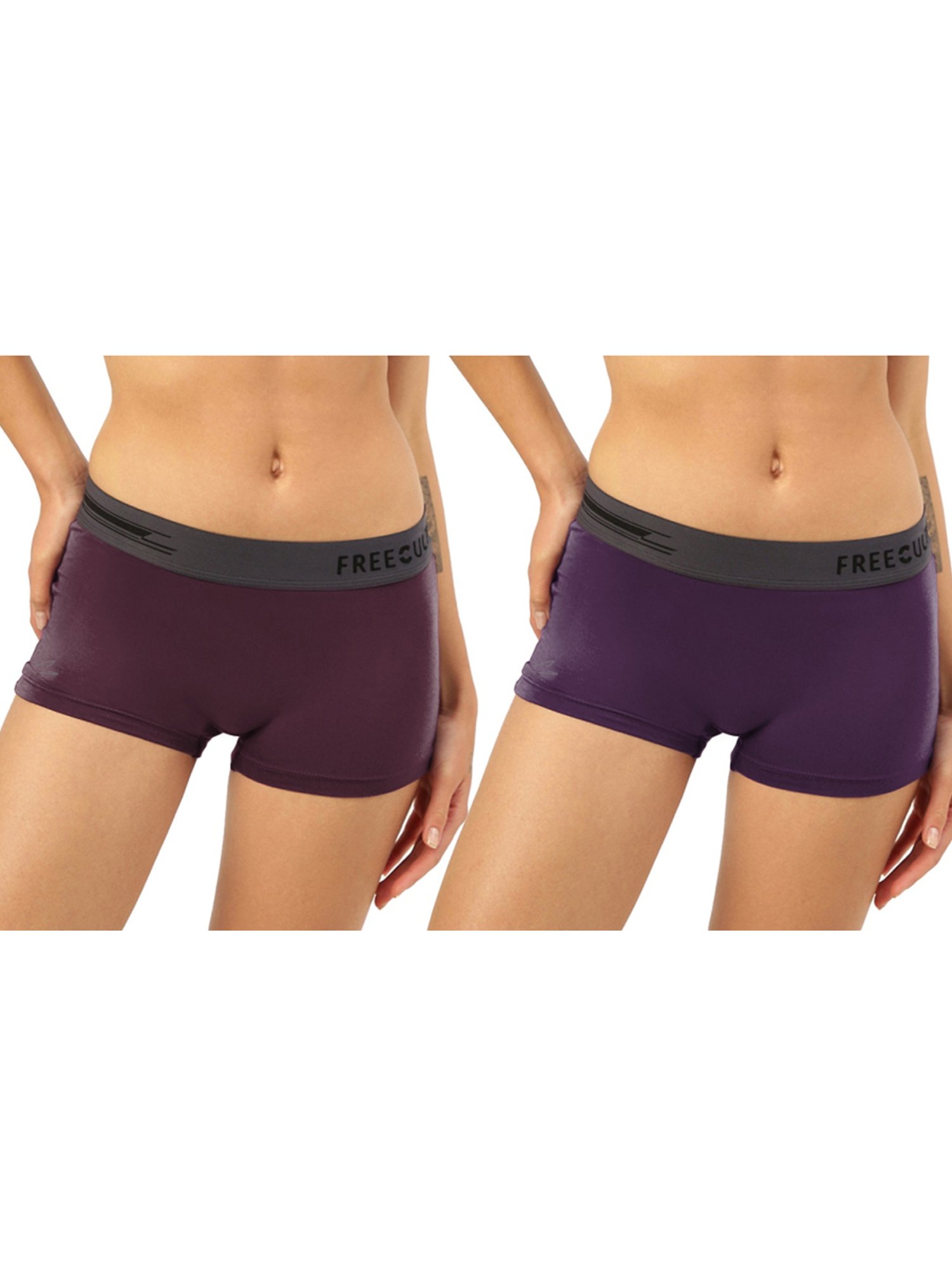 Freecultr Maroon & Purple Plain Boy-Shorts Panties - Pack Of 2