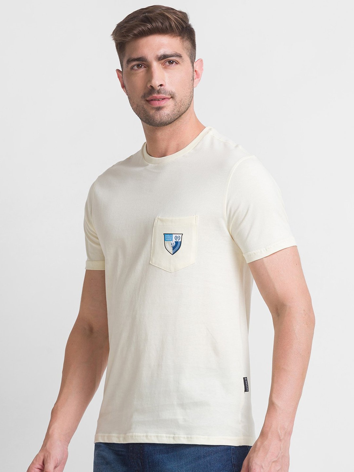 Giordano Light Yellow Slim Fit Crew T-Shirt