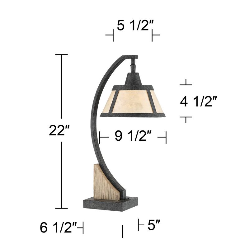 Franklin Iron Works Rustic Farmhouse Desk Table Lamp with USB and AC Power Outlet in Base Gray Wash Mica Shade for Bedroom Office