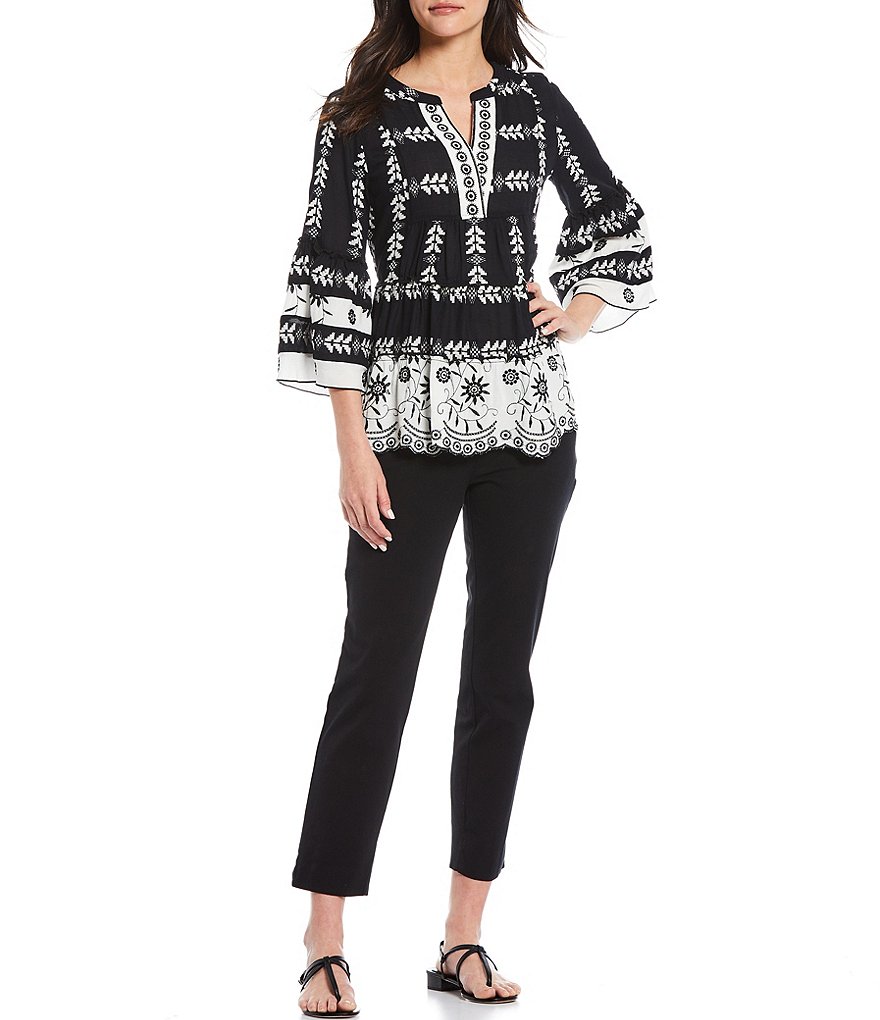 Eva Varro Animal Print Knit Jersey 3/4 Slit Sleeve Tunic