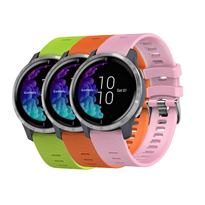 Garmin Venu GPS Smartwatch with AMOLED Display and Included  3 Straps Bundle (Granite Blue/Silver, Lime/Orange/Pink)
