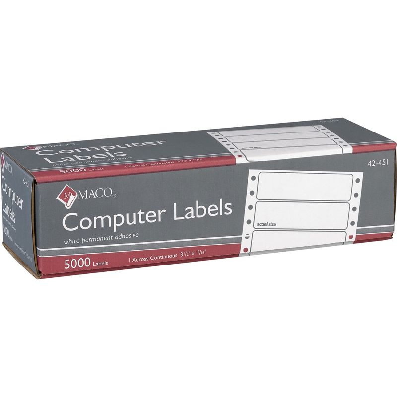 Maco Data Processing Labels 3-1/2"x15/16" 1 Across 5000/BX White 42451