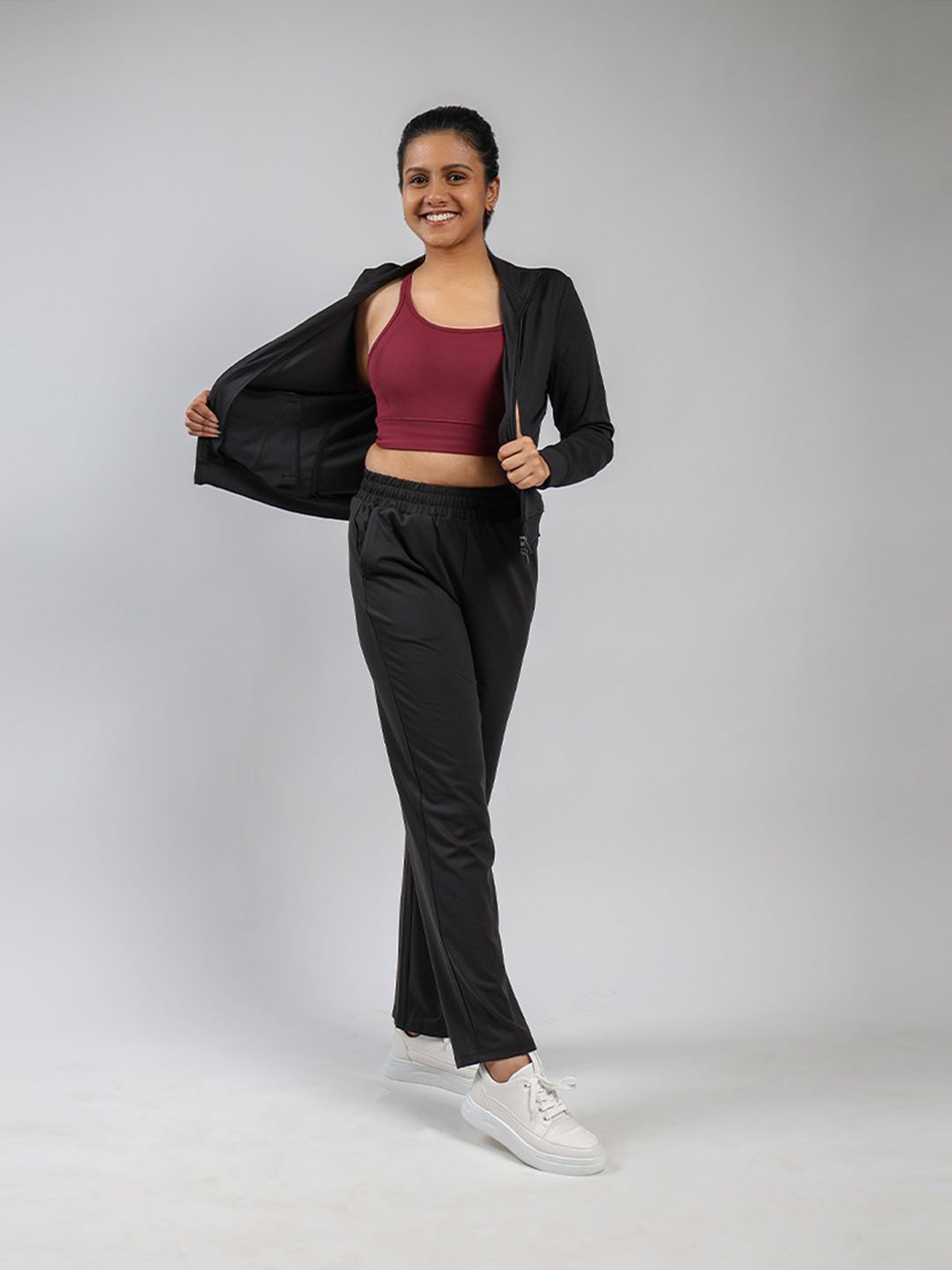 BlissClub Women Black On The Go Track Jacket With Two-Way Zipper