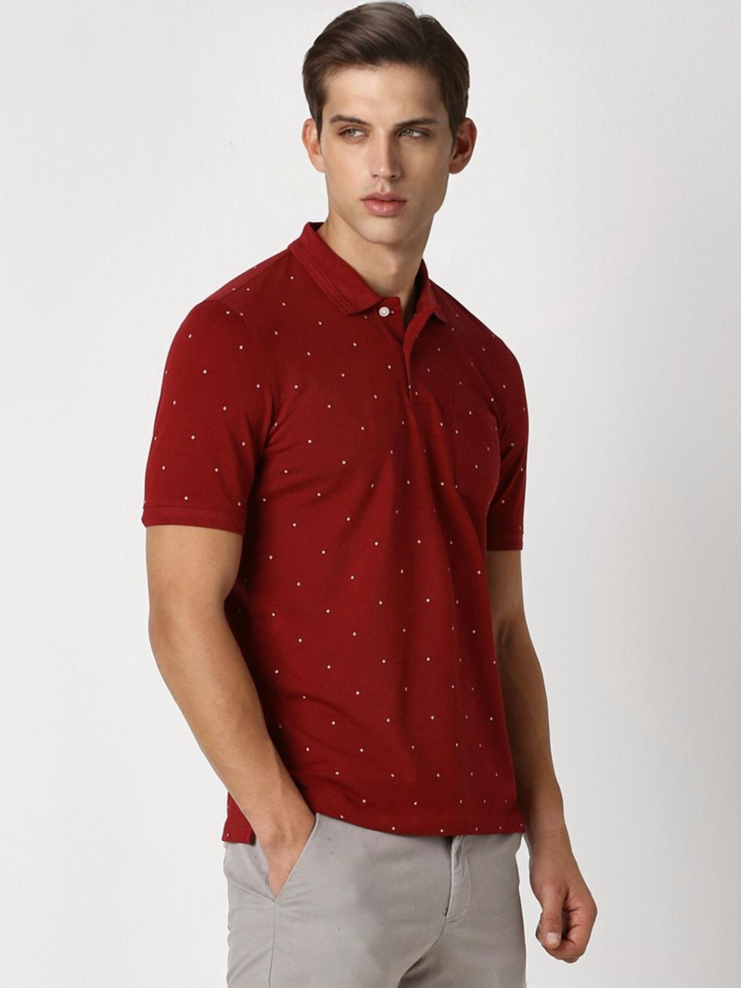 Peter England Red Regular Fit Printed Polo T-Shirt