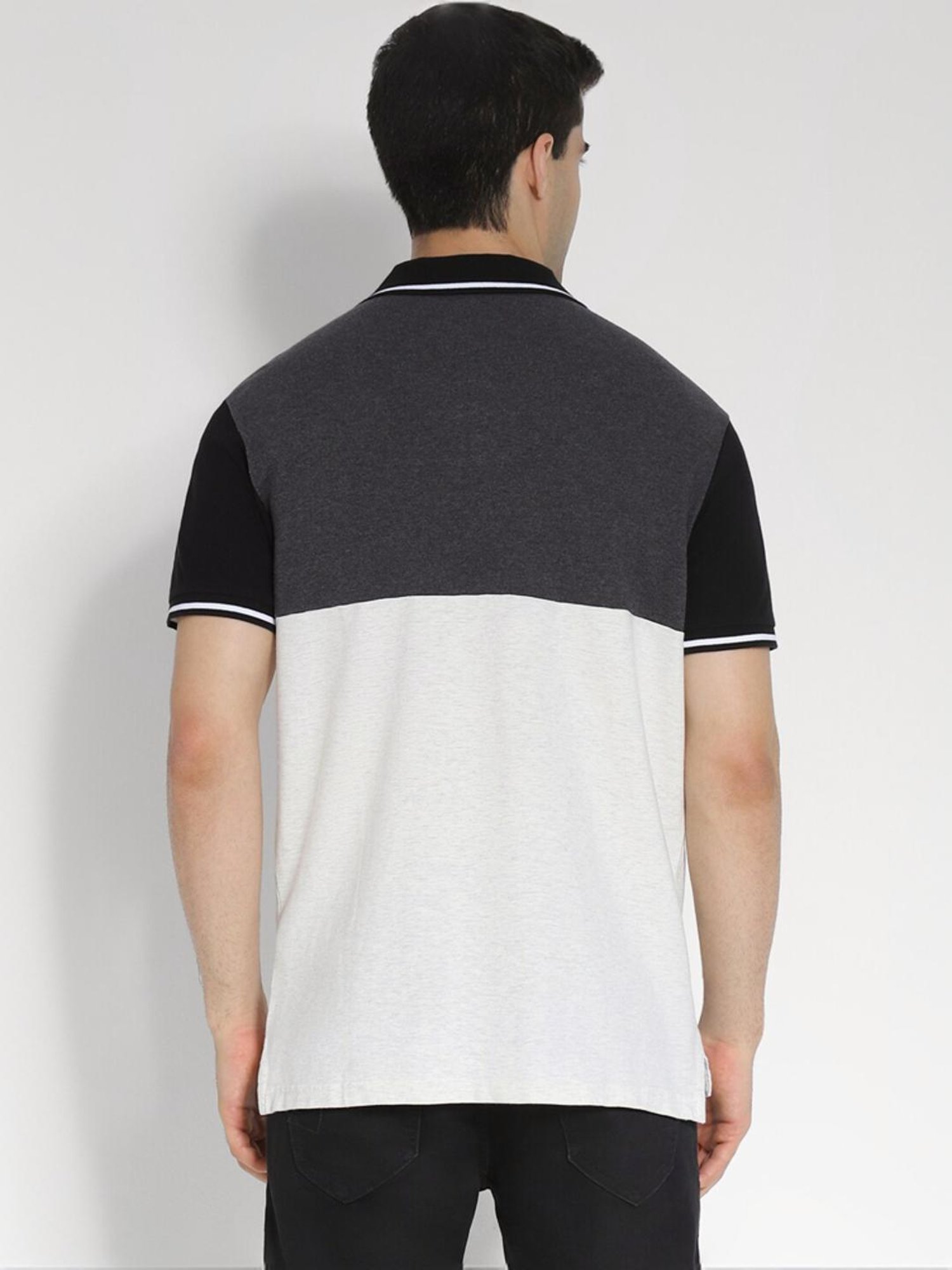 American Eagle Grey Regular Fit Colour Block Polo T-Shirt