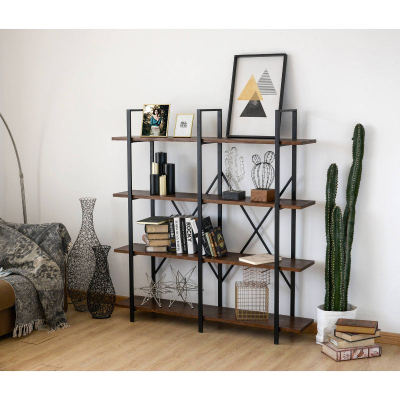 64" Pomeroy 4 Shelf Double Etagere Bookshelf Walnut Brown - Summerland Home